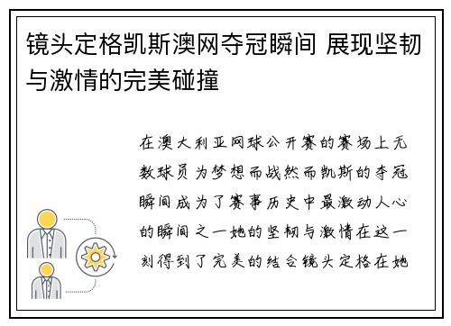 镜头定格凯斯澳网夺冠瞬间 展现坚韧与激情的完美碰撞